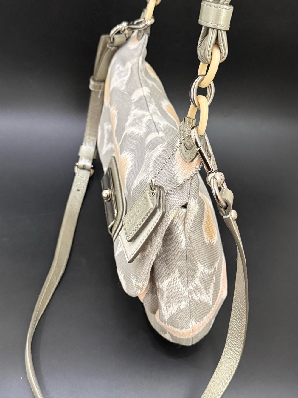 COACH 17083 Kristin Op Art Ikat Canvas Metallic Leather Shoulder Crossbody Bag - Picture 3 of 15